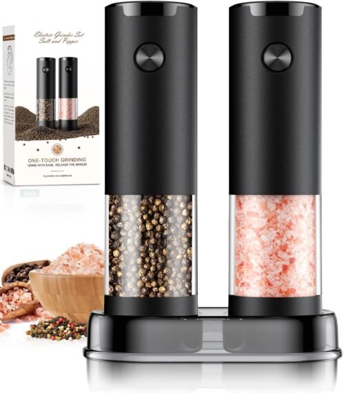 Electric Salt and Pepper Grinder Set Automatic Battery Pepper Mill Shakers Adjustable Coarseness Upgraded Larger Capacity with Led Home and Kitchen Appliances Christmas Gifts for Women