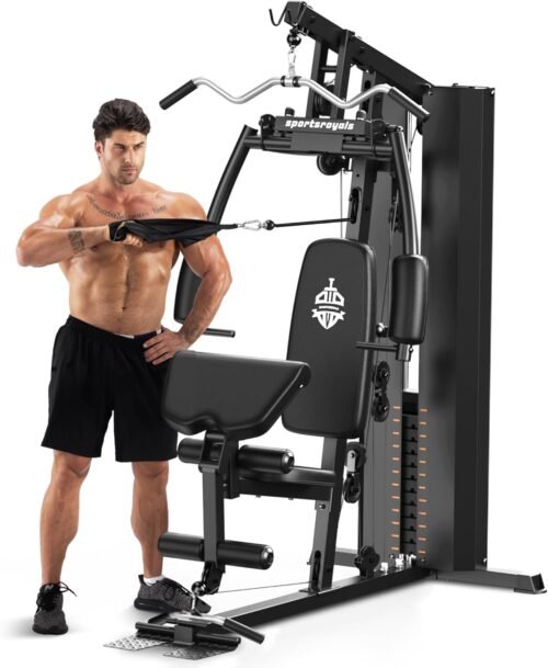 Sportsroyals Home Gym Equipment, 154LBS Weight Stack, Full Body Workout Machine with Pulley System for Strength Training