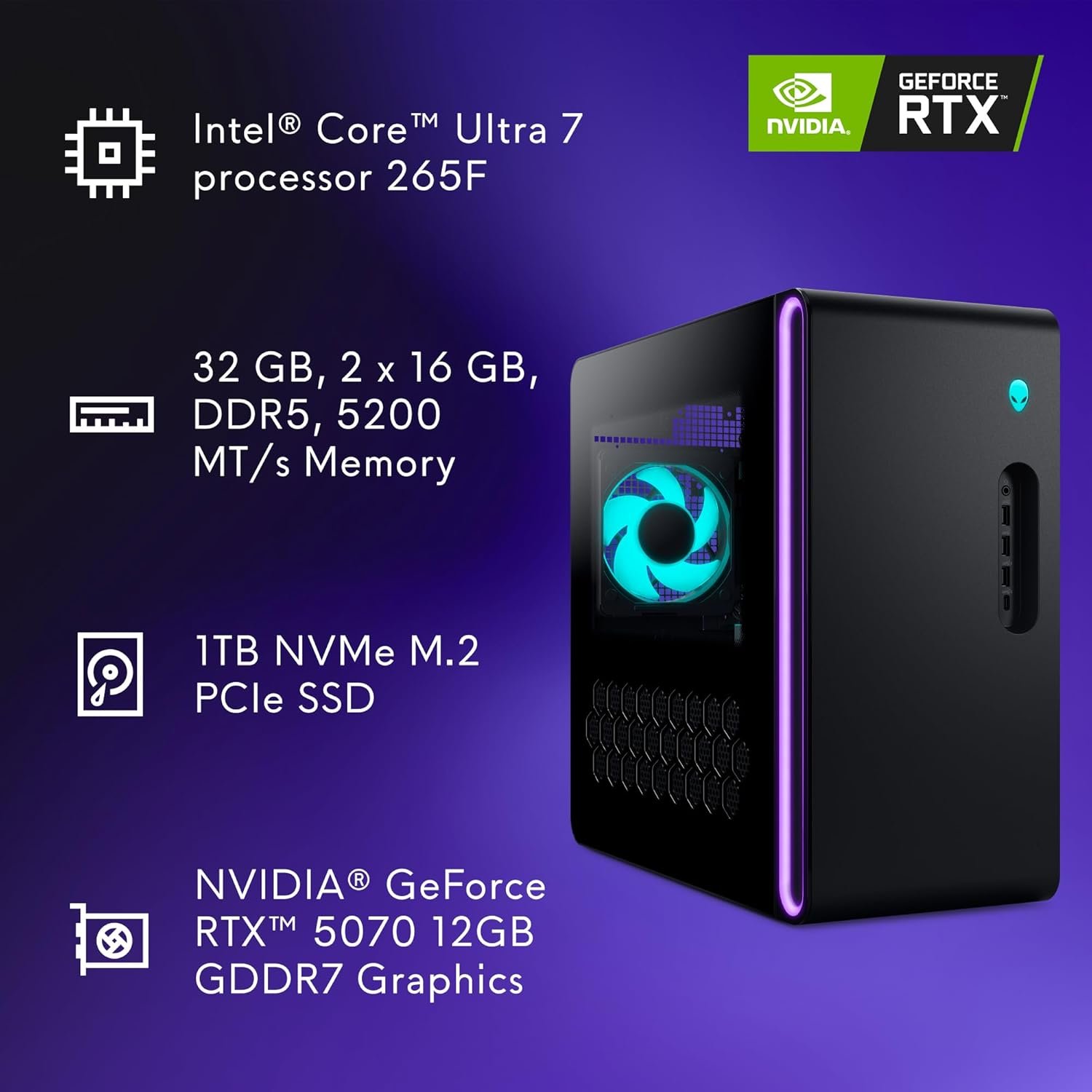 Alienware Aurora Gaming Desktop ACT1250 – Intel Core Ultra 7 265F, 32GB ...