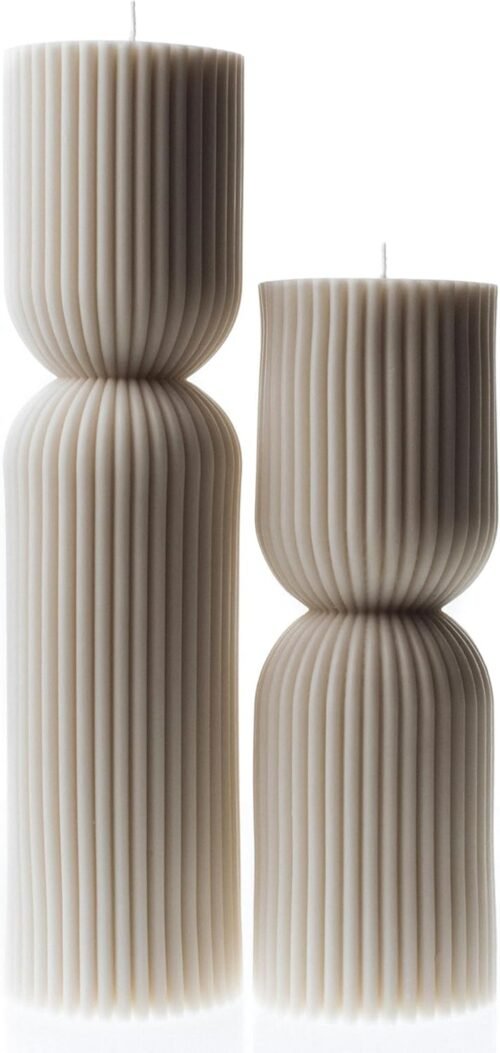 LAWA Hourglass Pillar Candle – Large Beautiful Handmade Pillar Scented Soy Wax Elegant Bubble Aesthetic Candle Housewarming Gift Home Room Shelf Decor Idea – White (Set of 2)