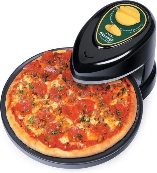 Presto 03434 Pizzaz Plus Rotating Oven – 12-Inch, Countertop Pizza Oven, Nonstick Tray, Top and Bottom Heating Elements, Easy to Clean, Green/Gold