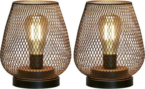 JHY DESIGN Set of 2 Metal Cage LED Lantern Battery Powered Cordless Accent Light with LED Great for Weddings Parties Patio Events for Indoors Outdoors